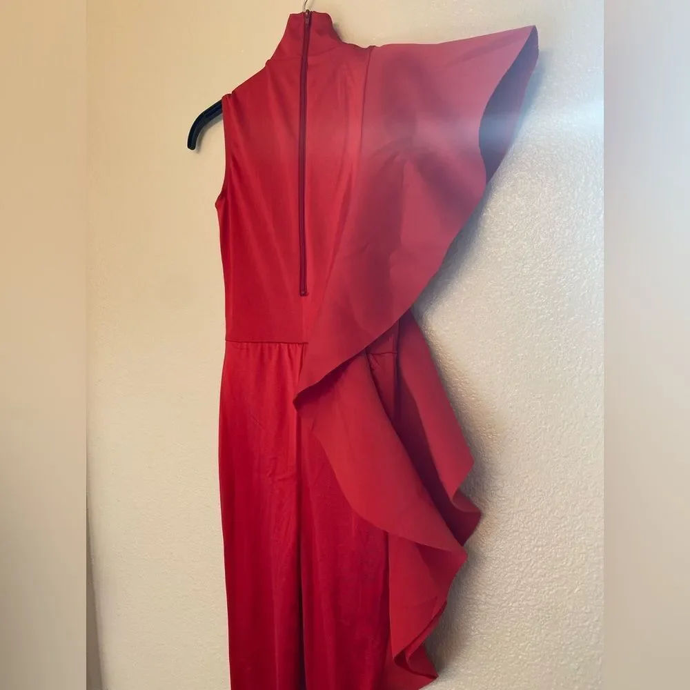 WEISSMAN Dance Costume red asymmetrical ruffl jumpsuit My Little Love 14436 XSA